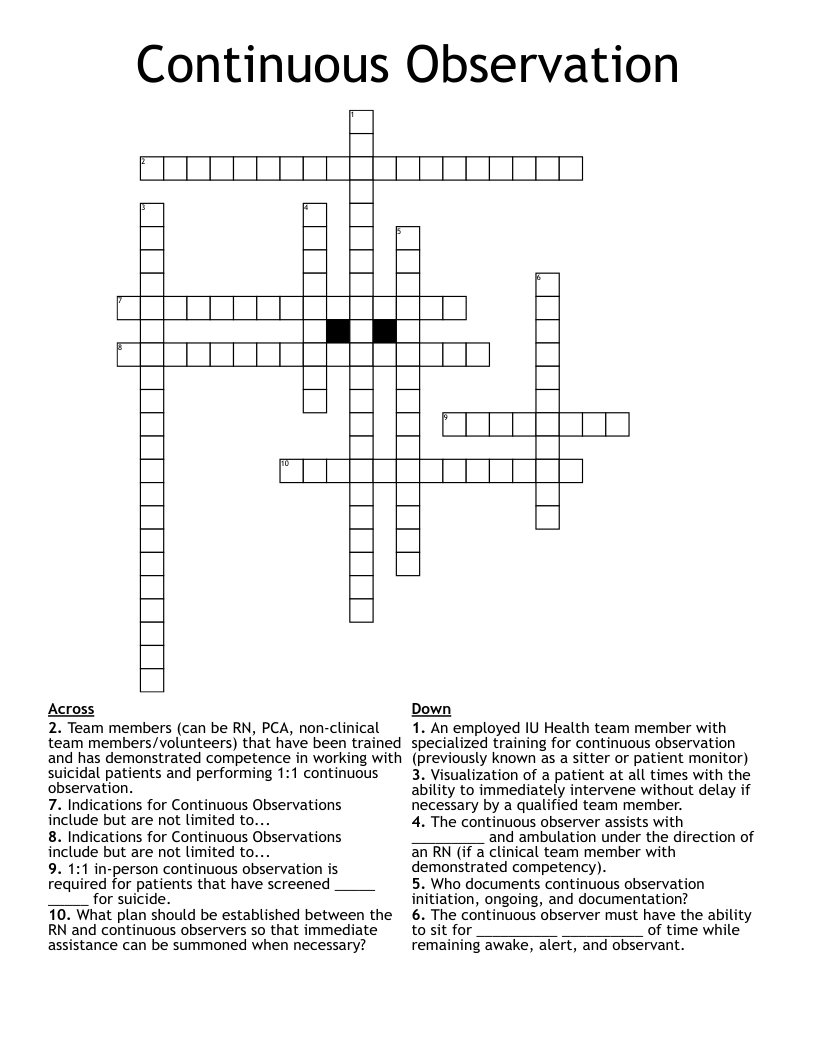 Continuous Observation  Crossword