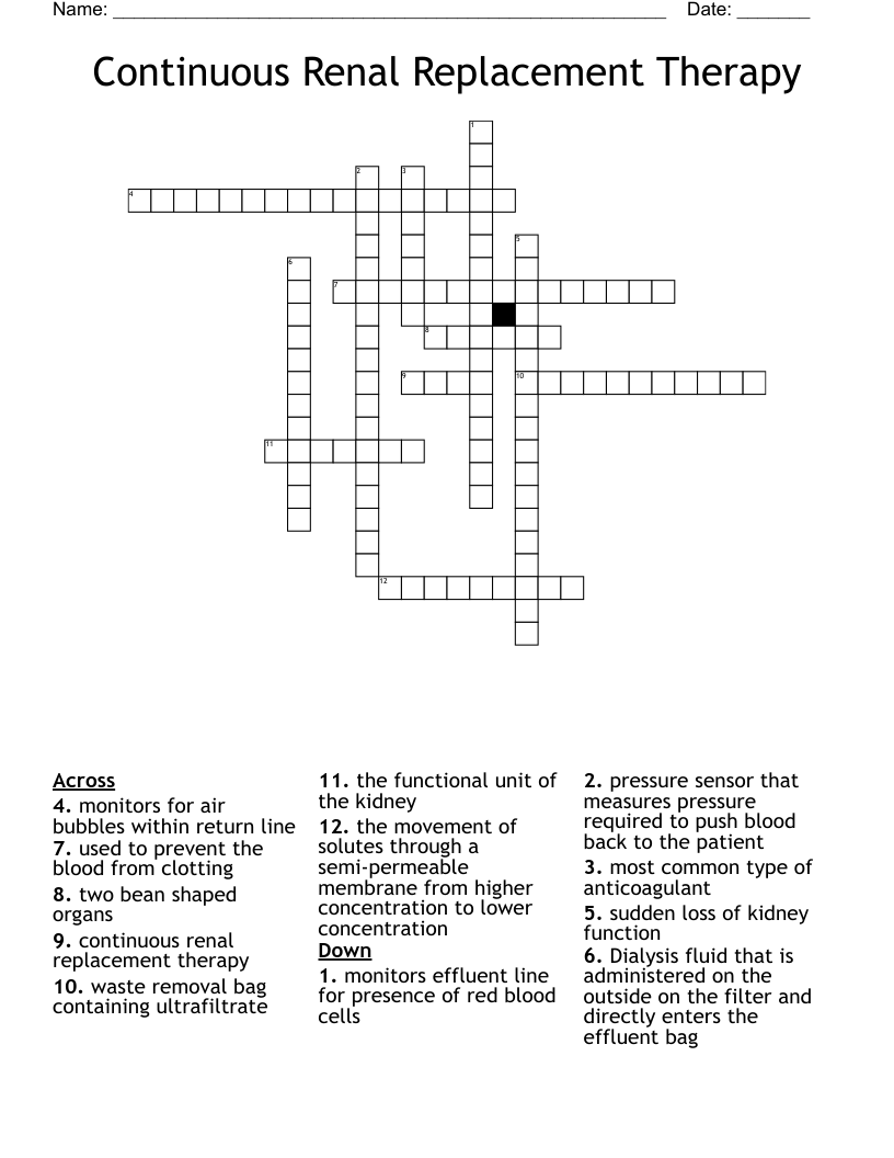 Continuous Renal Replacement Therapy Crossword