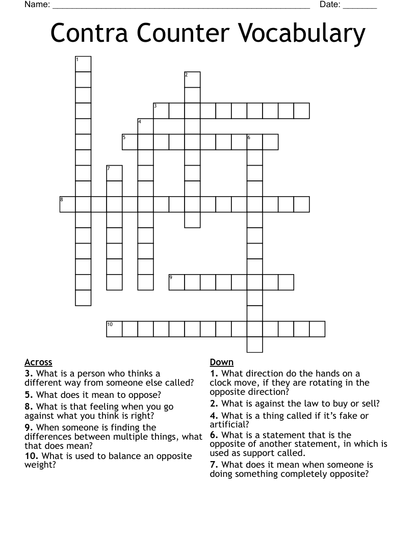 Contra Counter Vocabulary Crossword