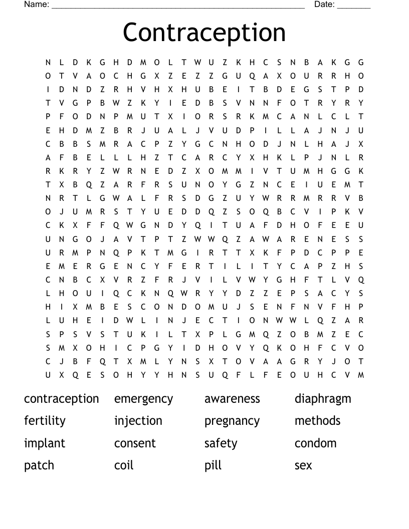 Contraception Word Search