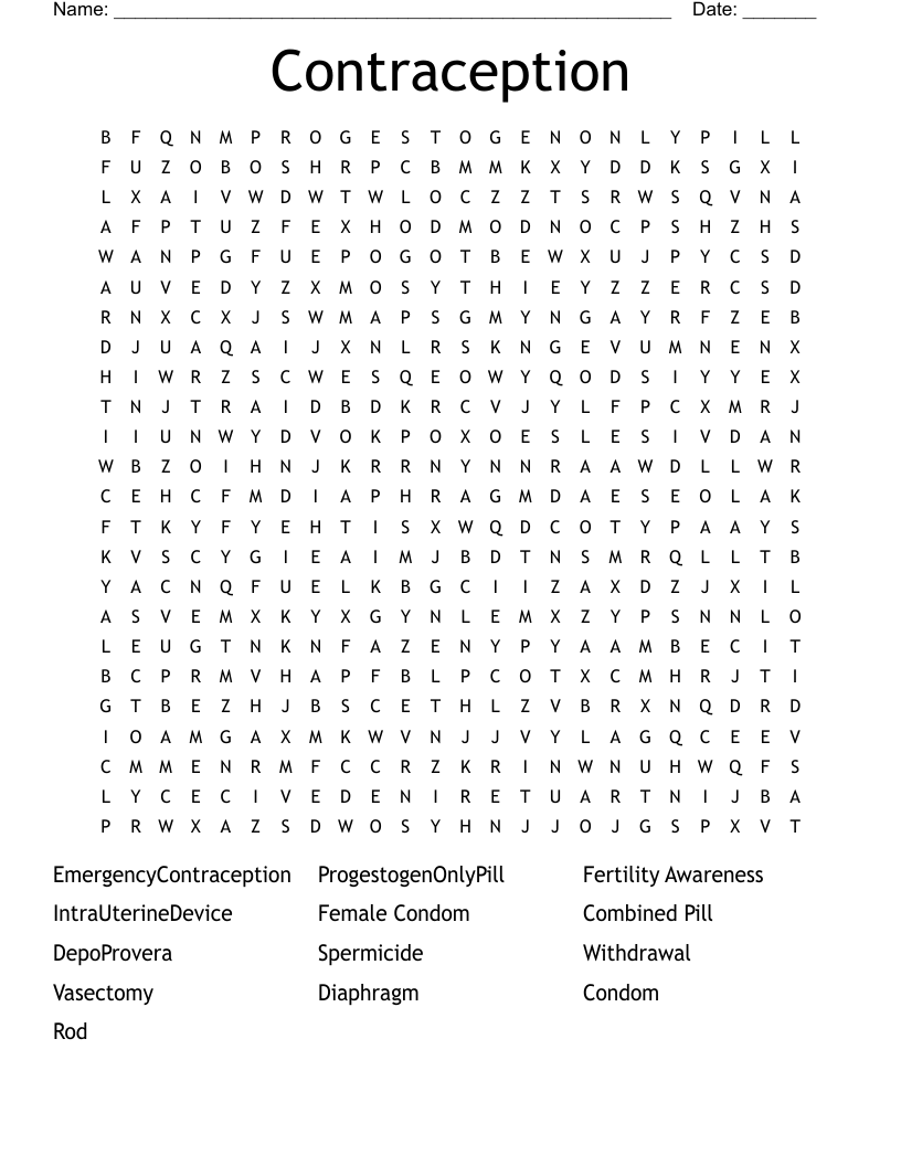 Contraception Word Search