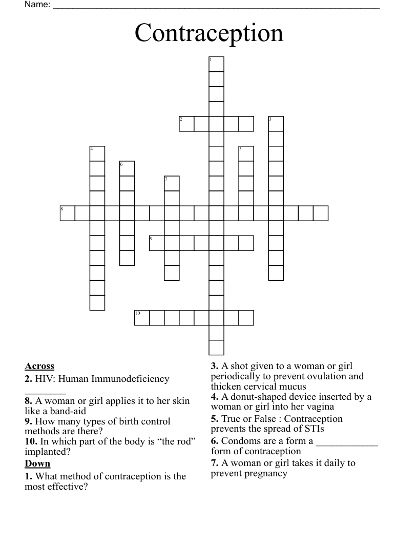 Contraception  Crossword