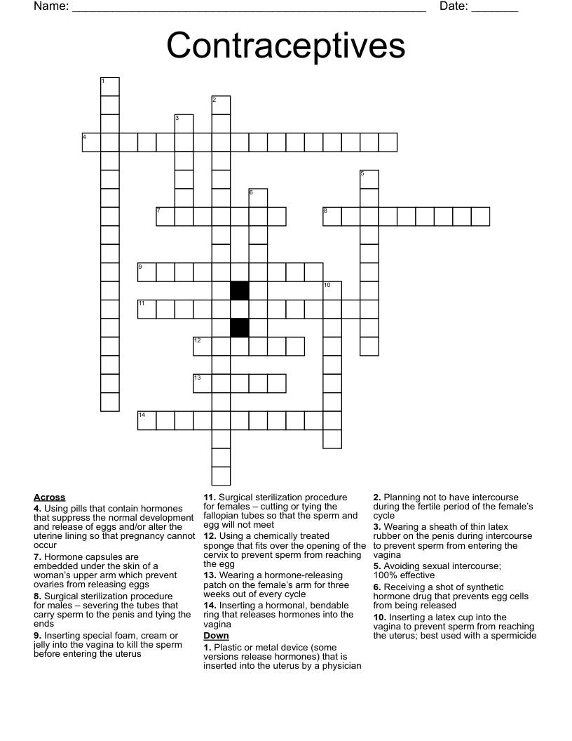 Contraceptives Crossword