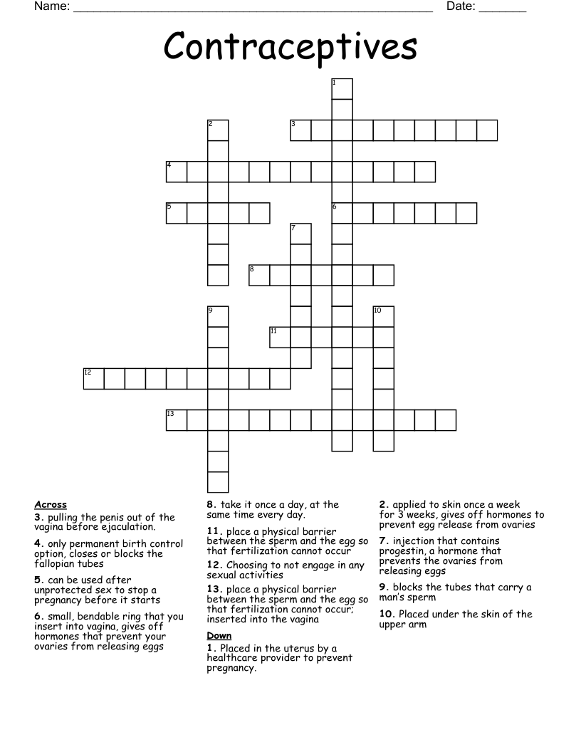 Contraceptives Crossword
