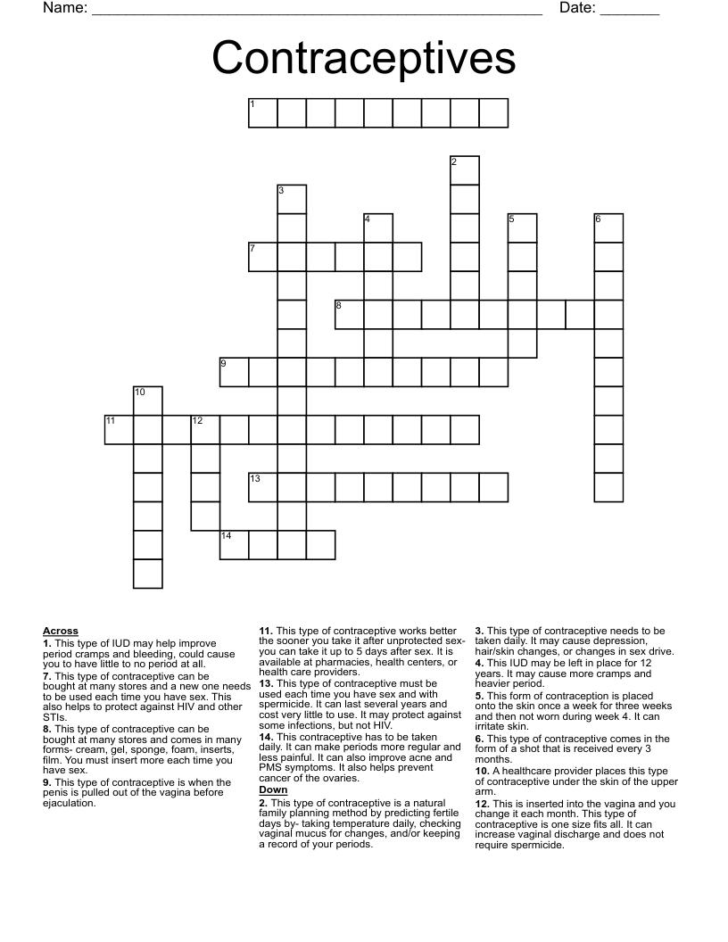 Contraceptives Crossword