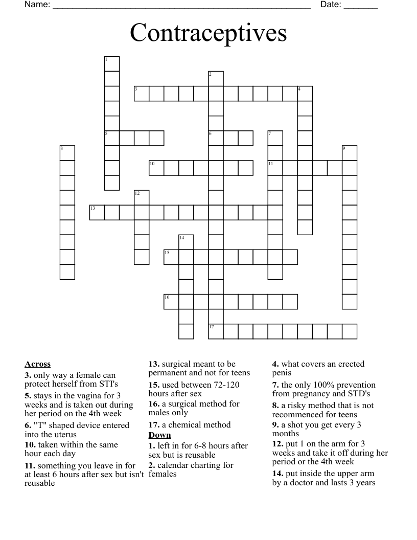 Contraceptives  Crossword