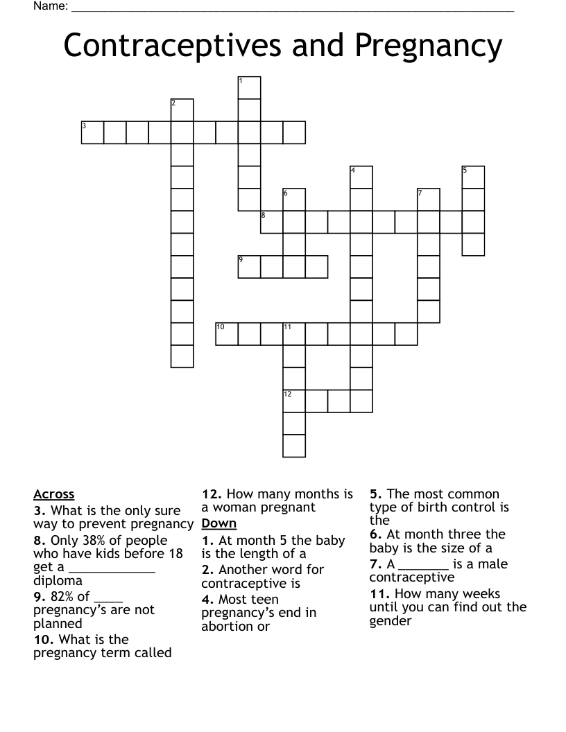 Contraceptives and Pregnancy  Crossword