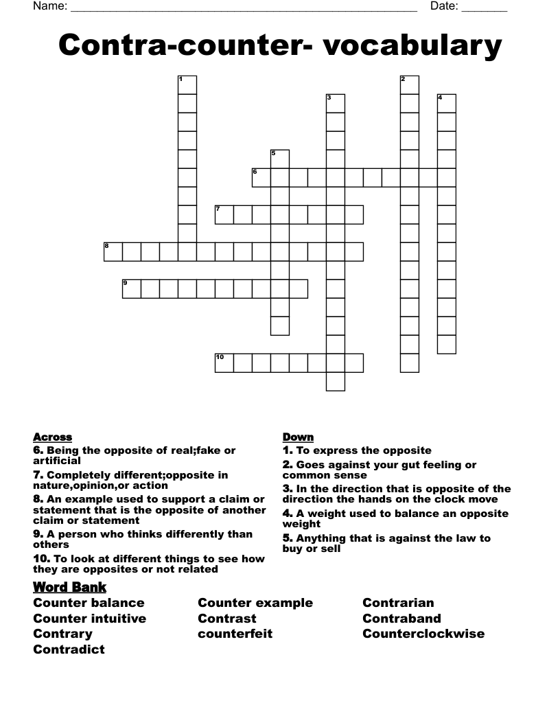 Contra-counter- vocabulary Crossword