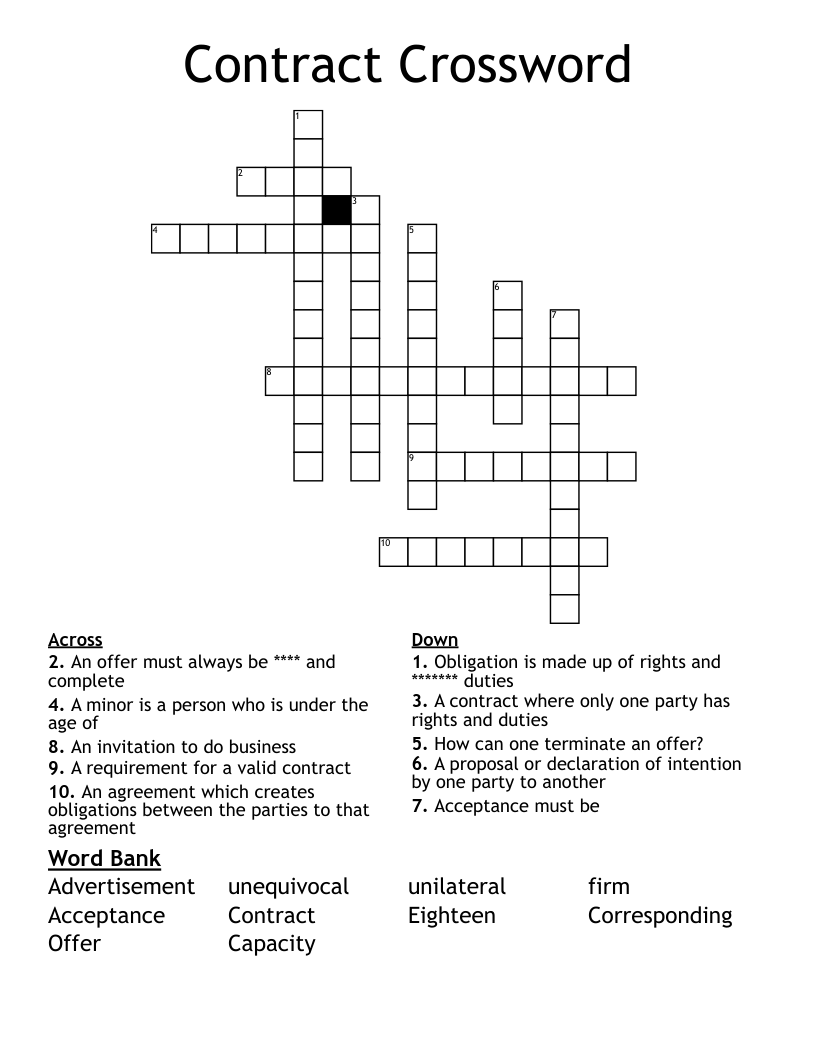 Contract Crossword