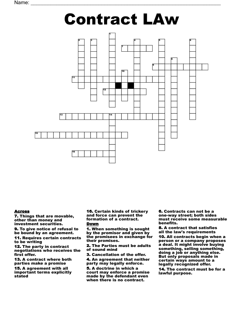 Contract LAw Crossword