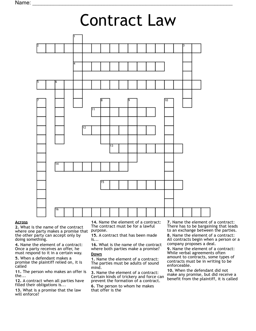 Contract Law Crossword