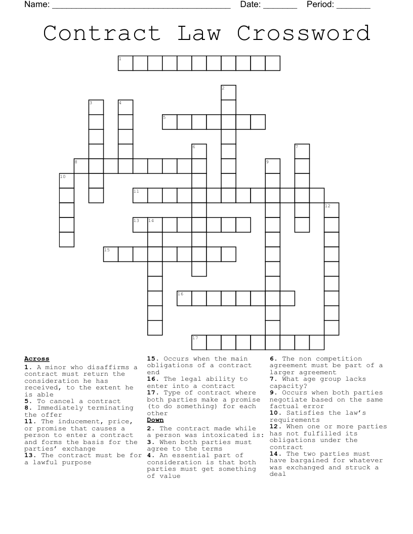 Contract Law Crossword