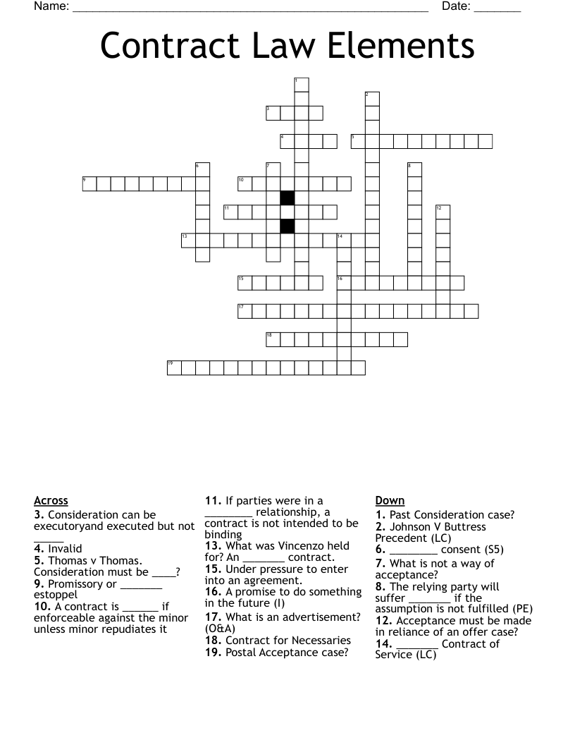 Contract Law Elements Crossword