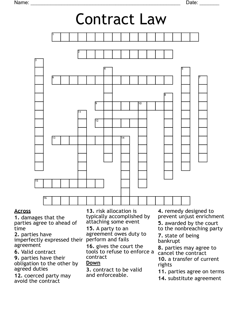 Contract Law  Crossword