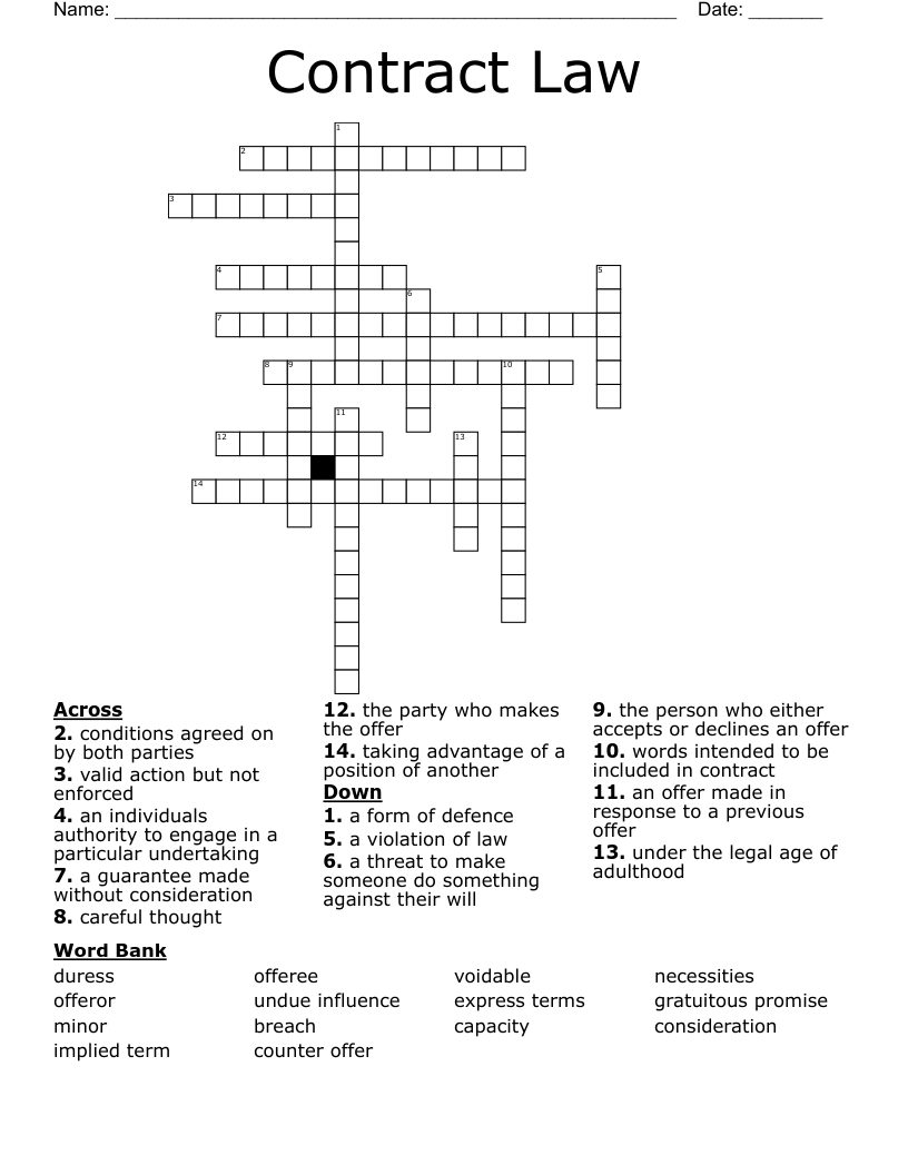 Contract Law  Crossword