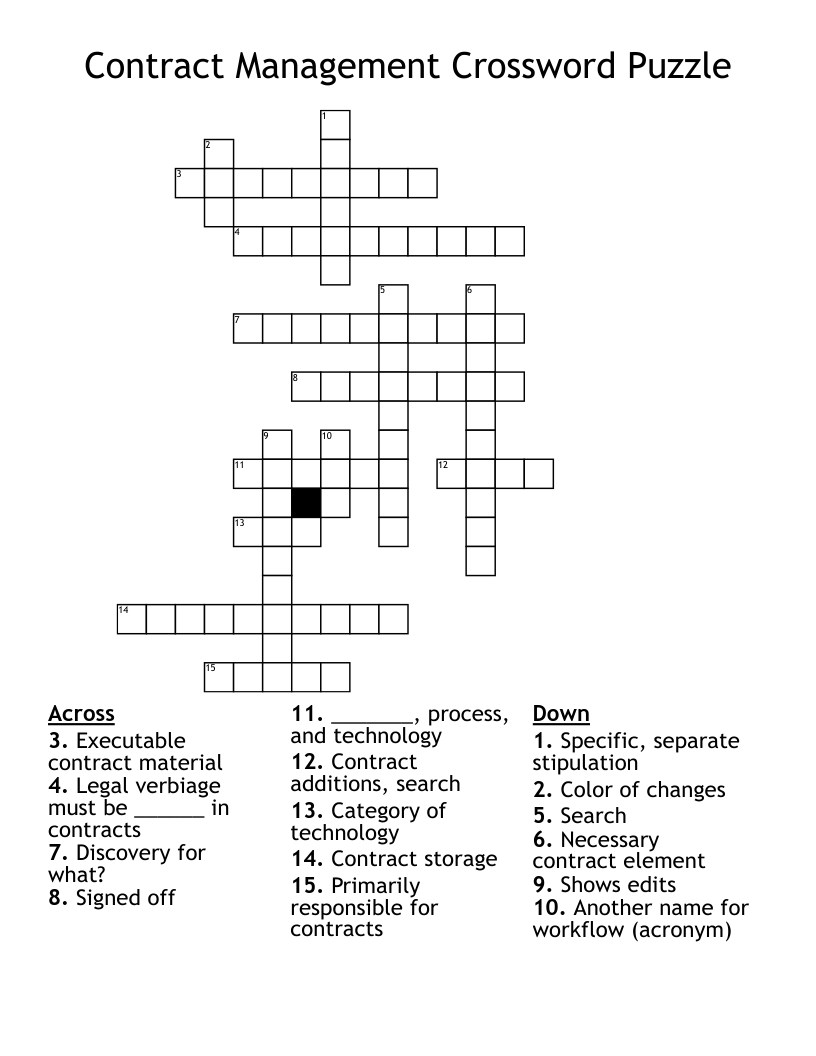 Contract Management Crossword Puzzle