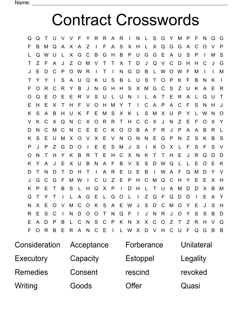 Contract  Crosswords Word Search