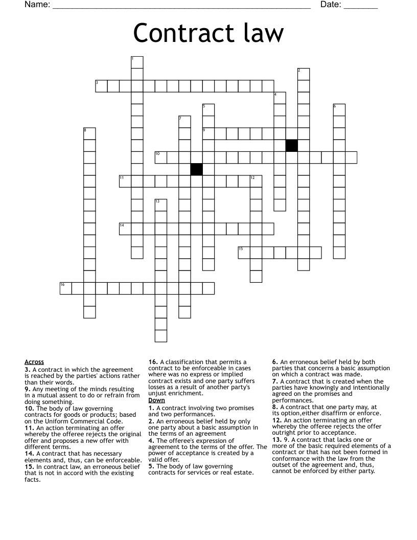 Contract law Crossword