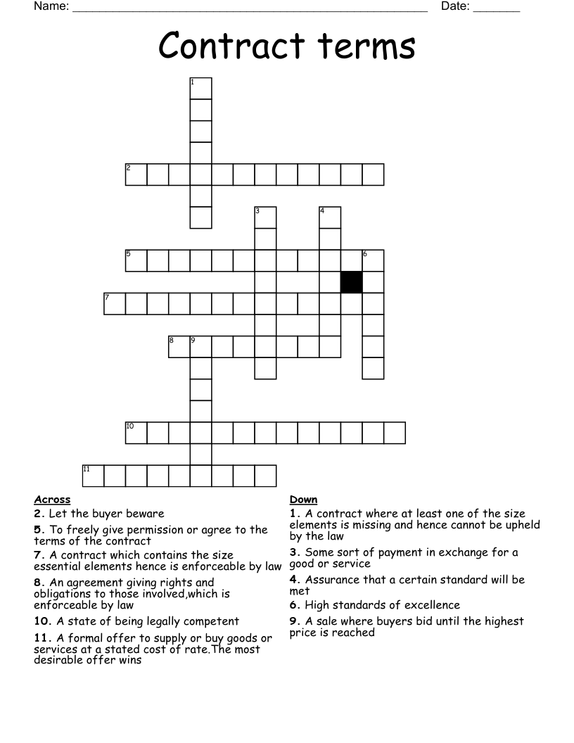 Contract terms Crossword