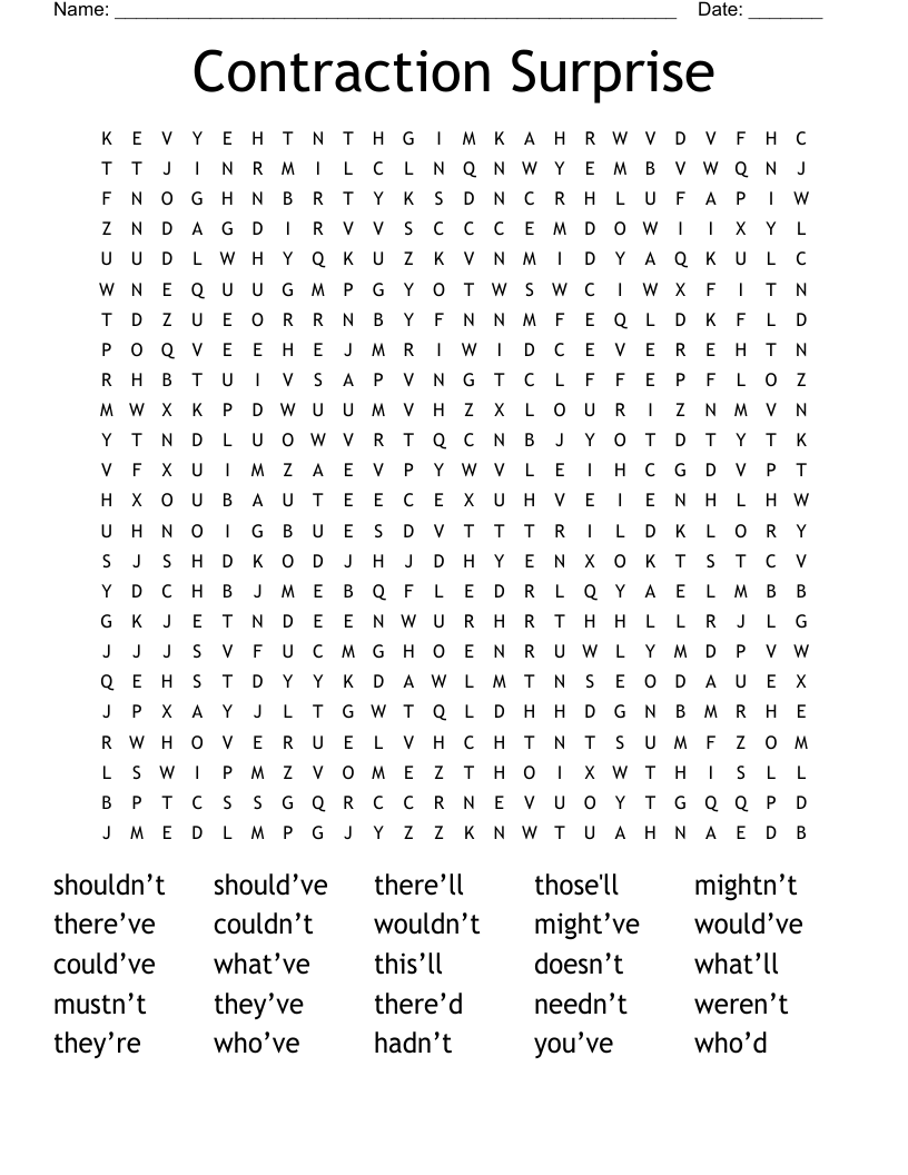 Contraction Surprise Word Search