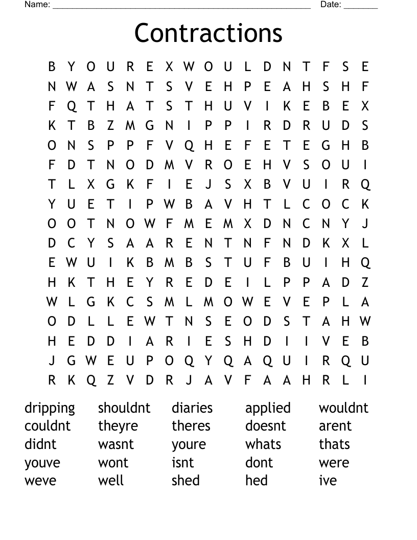 Contractions Word Search