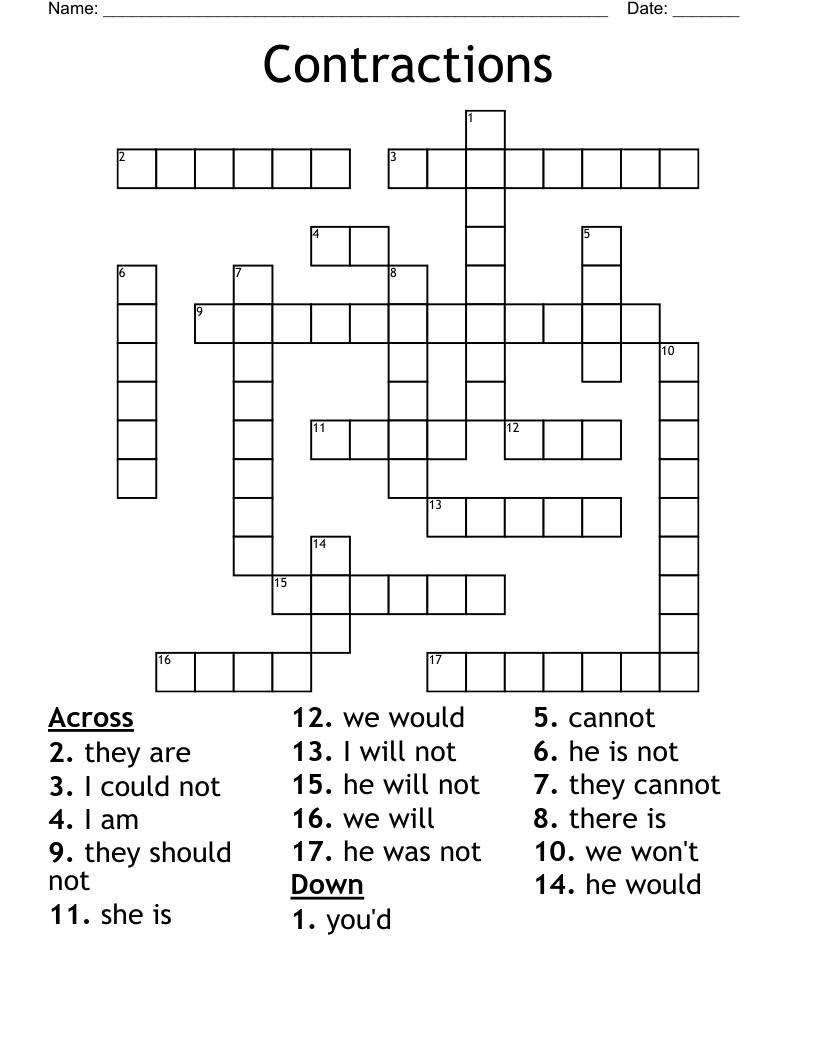 Contractions Crossword