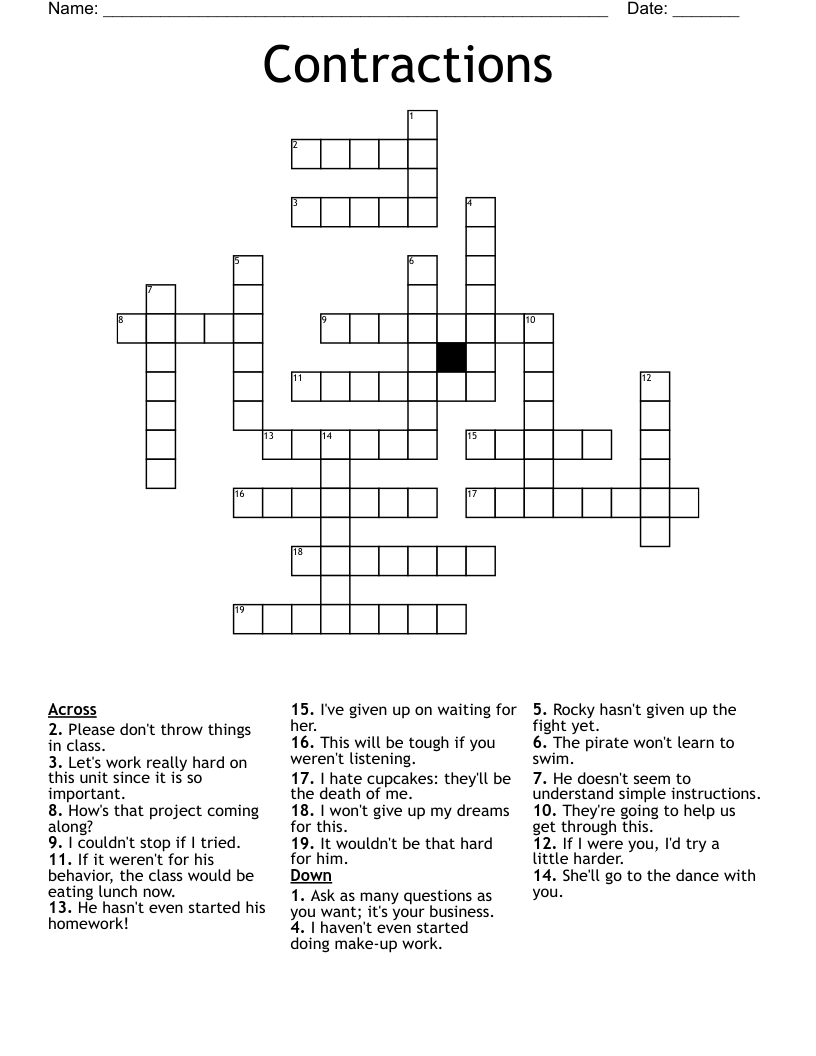 Contractions Crossword