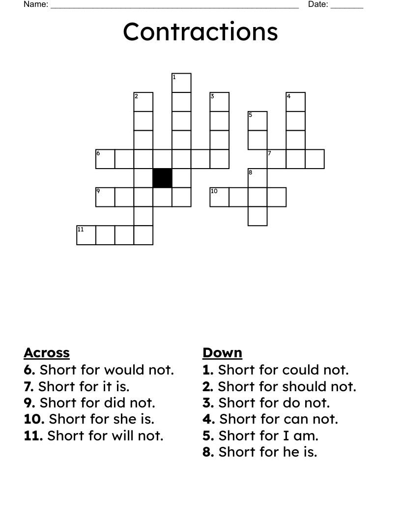 Contractions Crossword