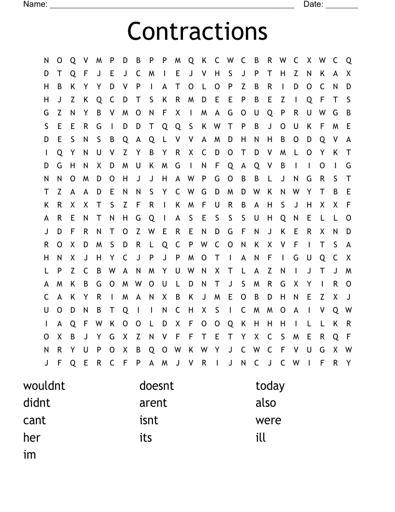 Contractions Word Search