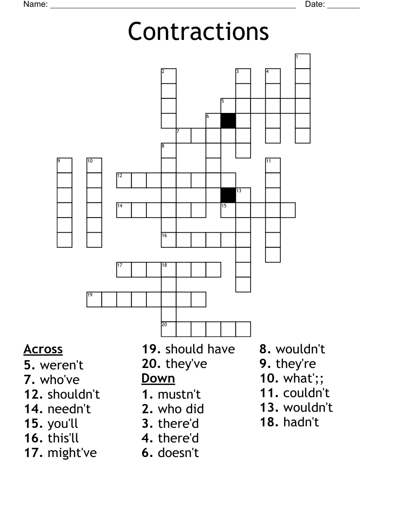 Contractions Crossword