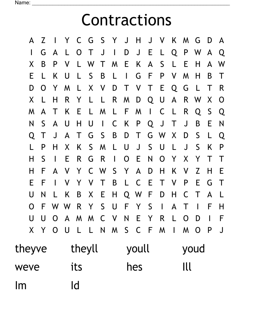 Contractions Word Search