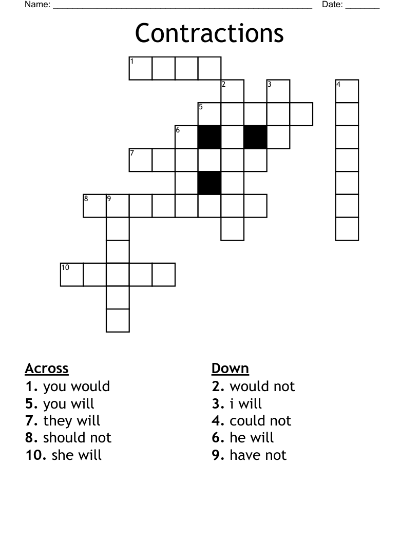Contractions Crossword