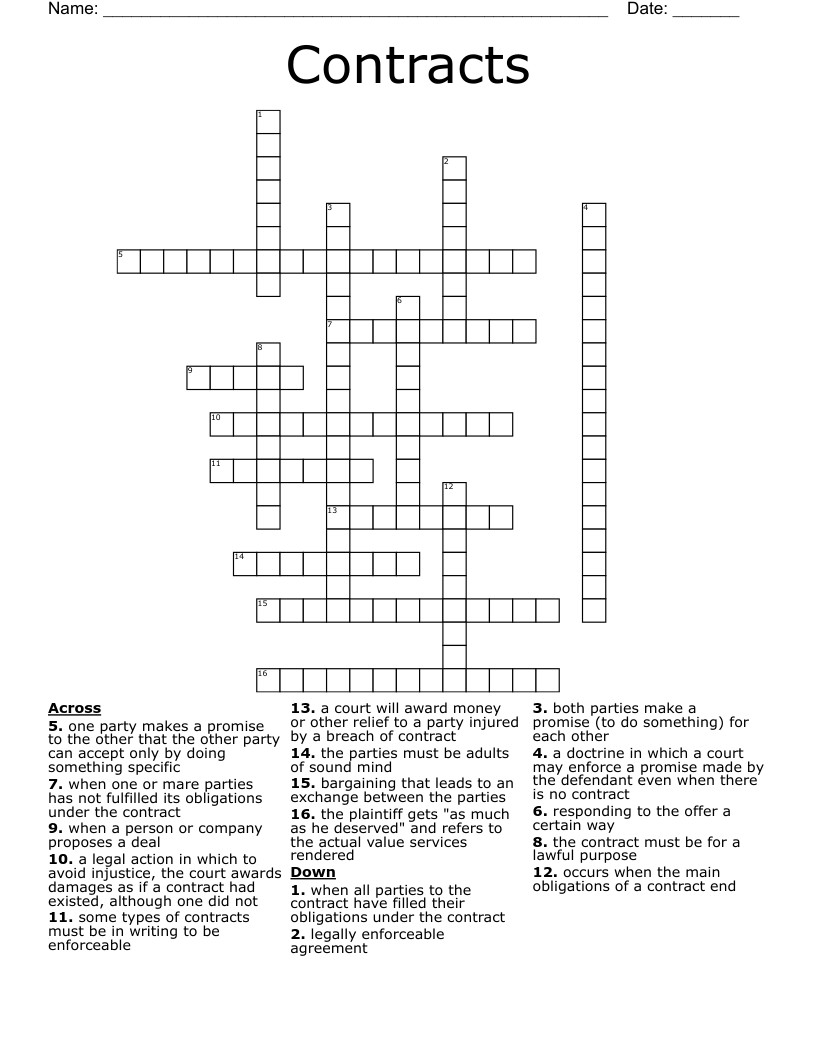 Contracts Crossword