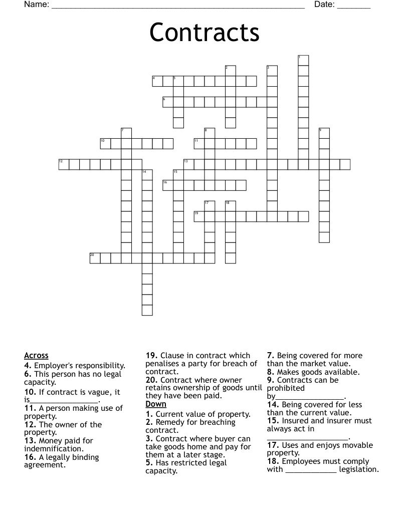 Contracts Crossword