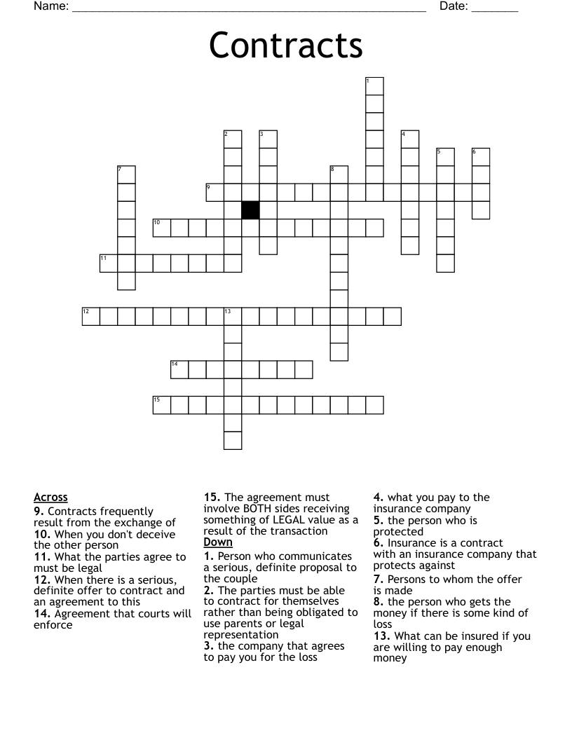 Contracts Crossword