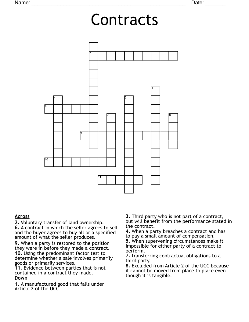 Contracts Crossword