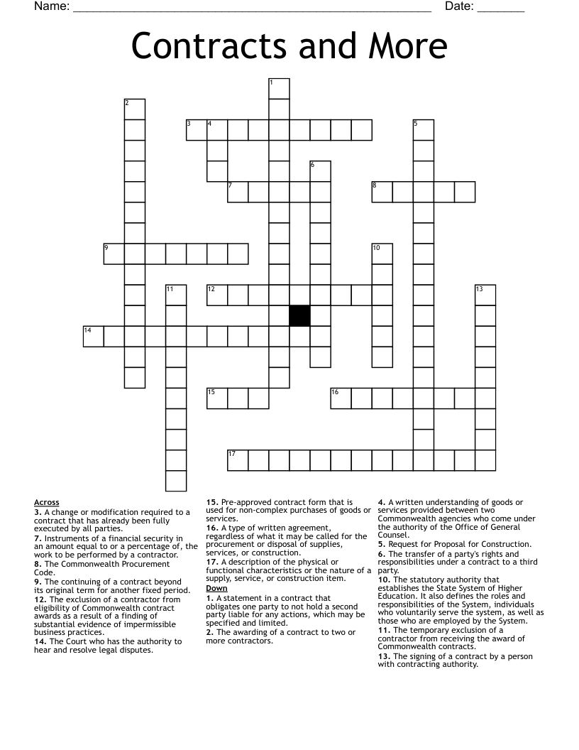 Contracts and More Crossword