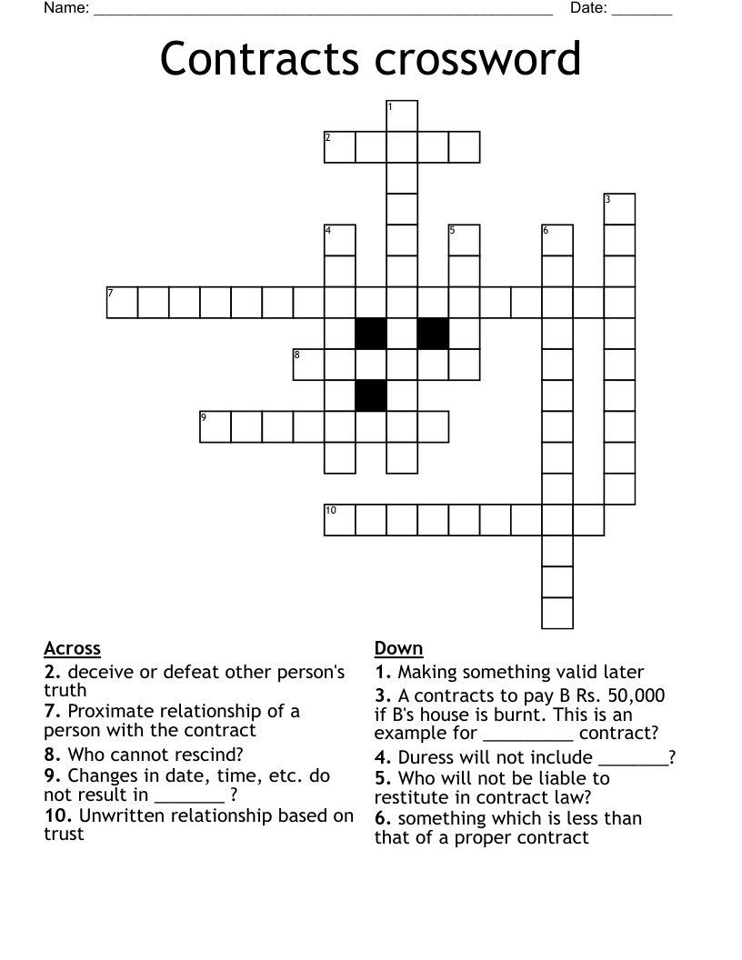 Contracts crossword