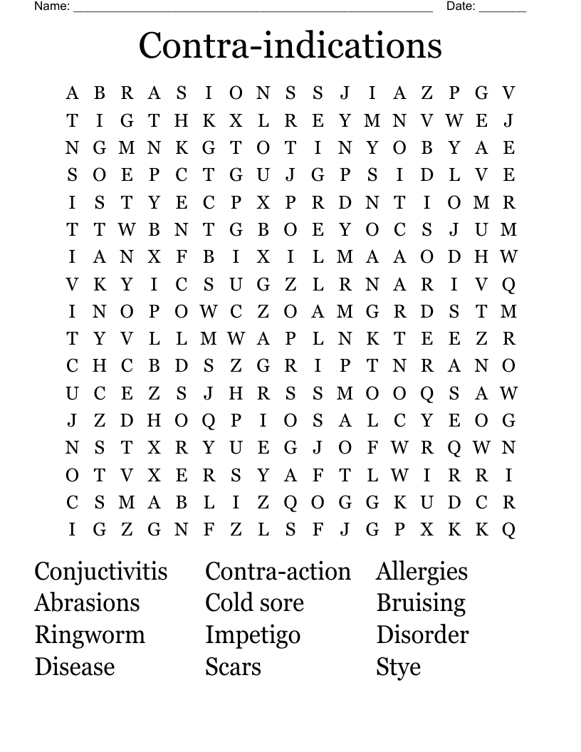 Contra-indications Word Search