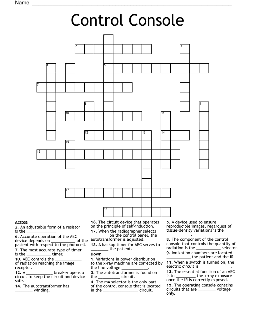 Control Console Crossword