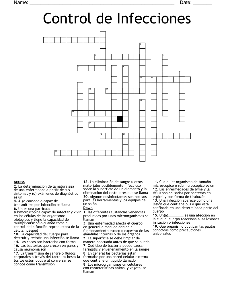 Control de Infecciones Crossword
