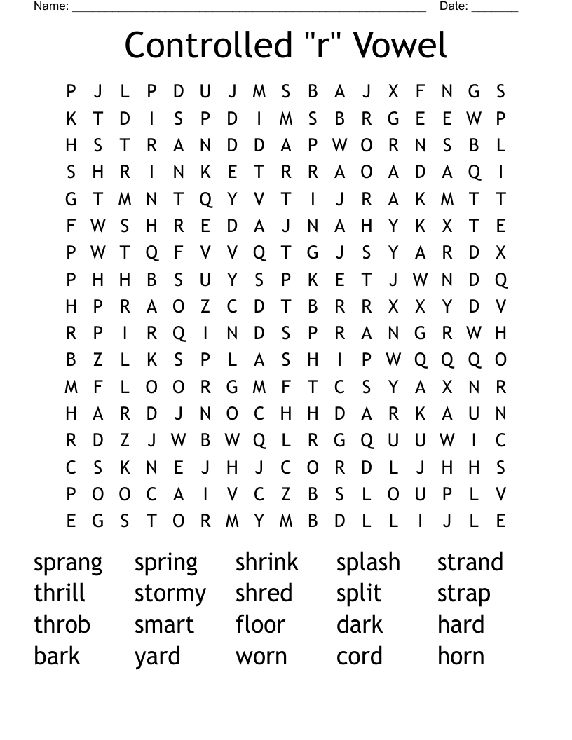 Controlled "r" Vowel Word Search