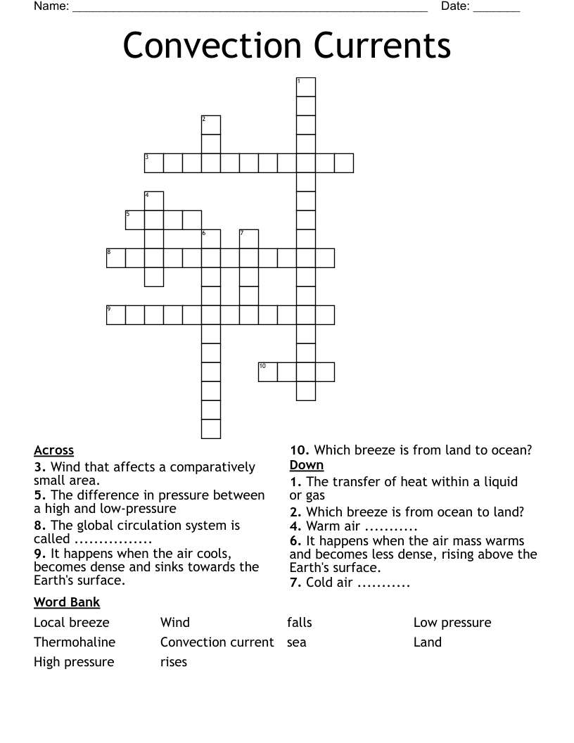 Convection Currents Crossword
