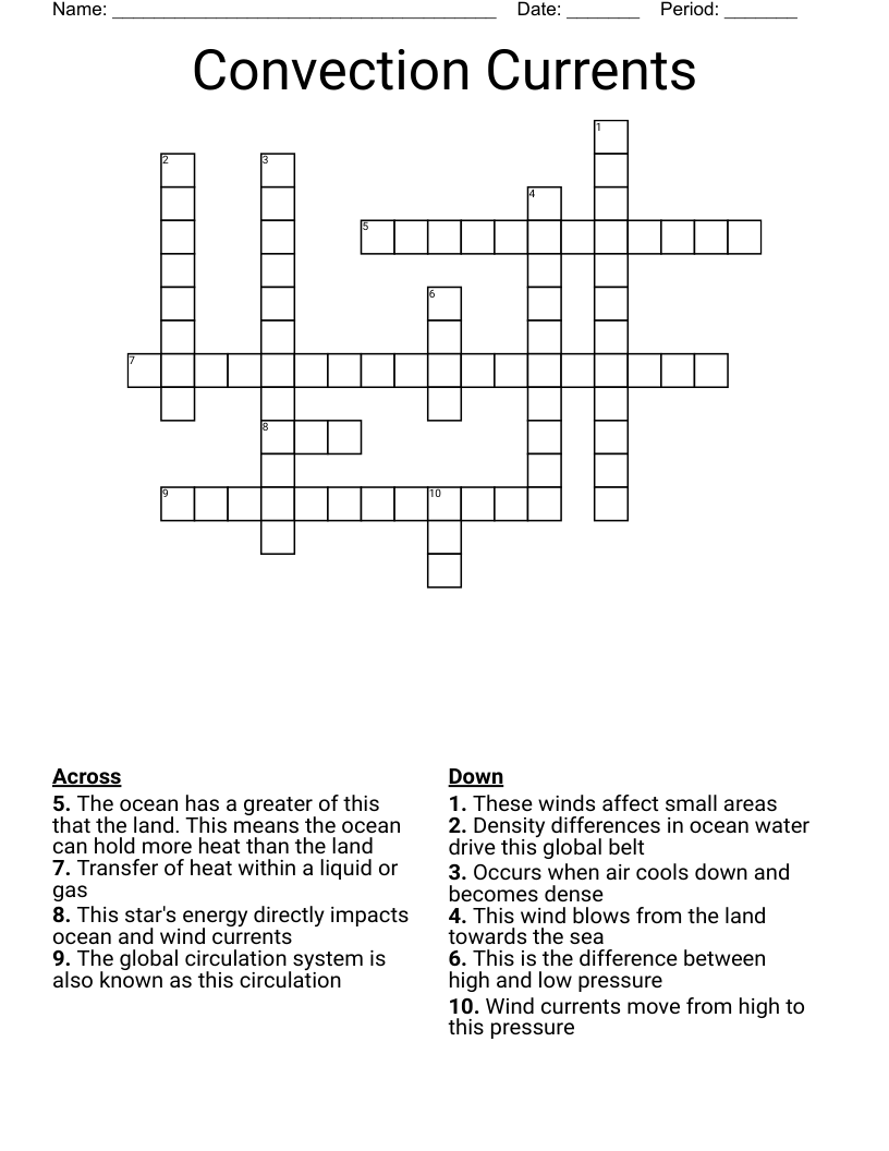 Convection Currents Crossword