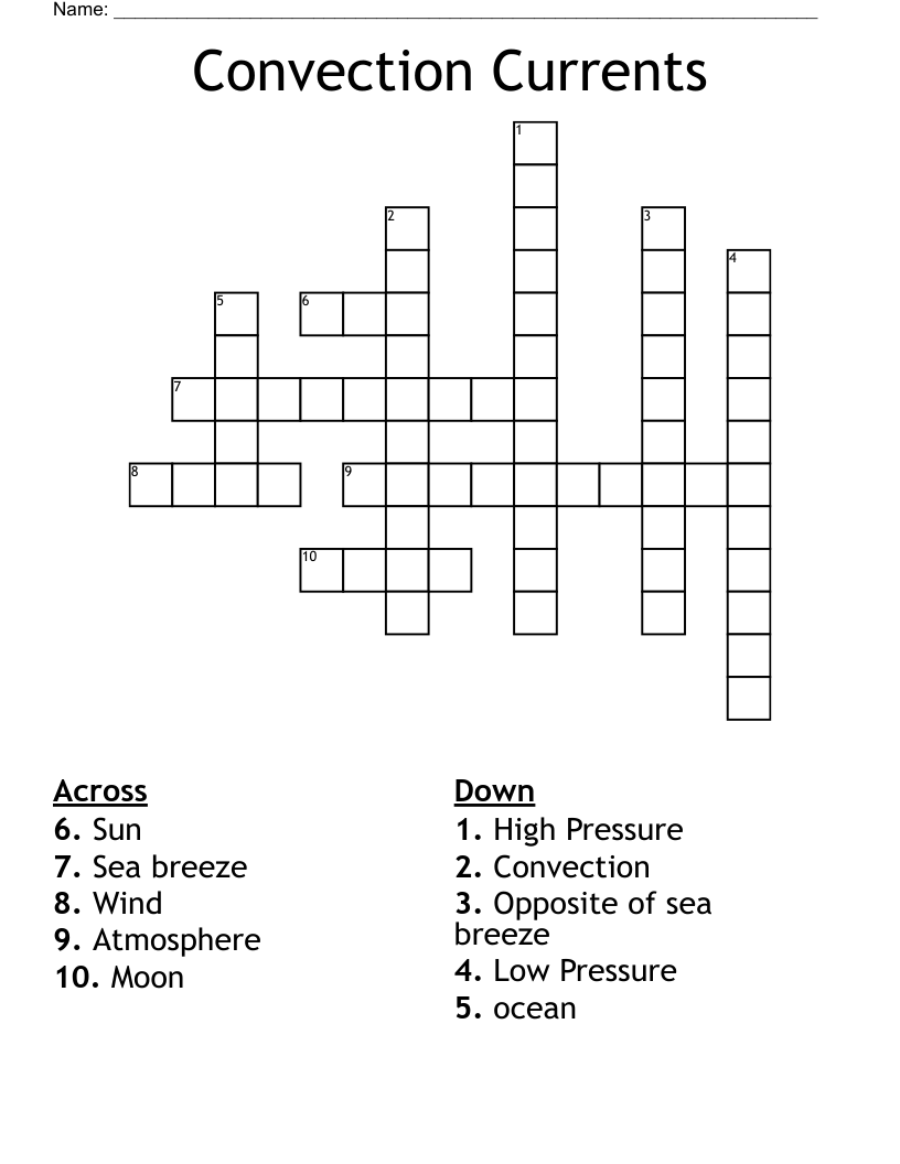 Convection Currents Crossword