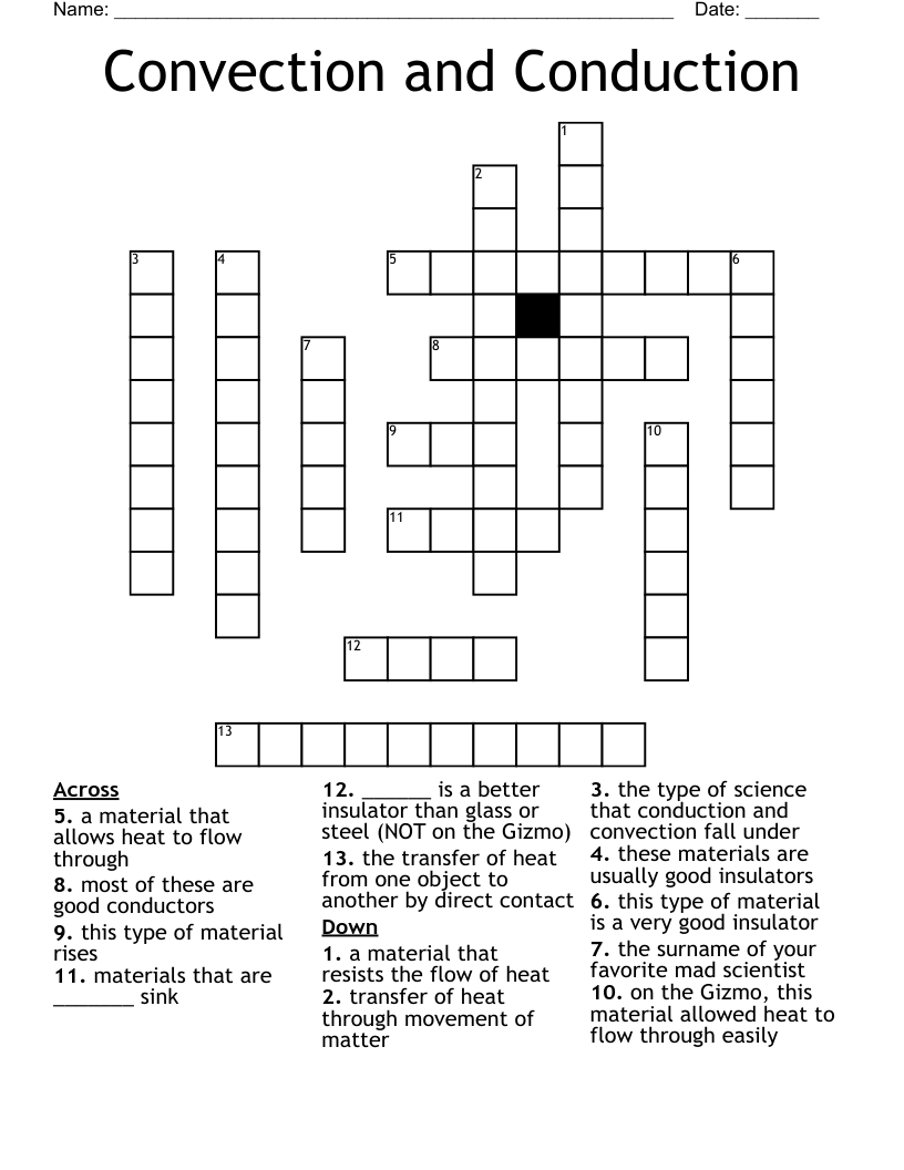 Convection and Conduction Crossword