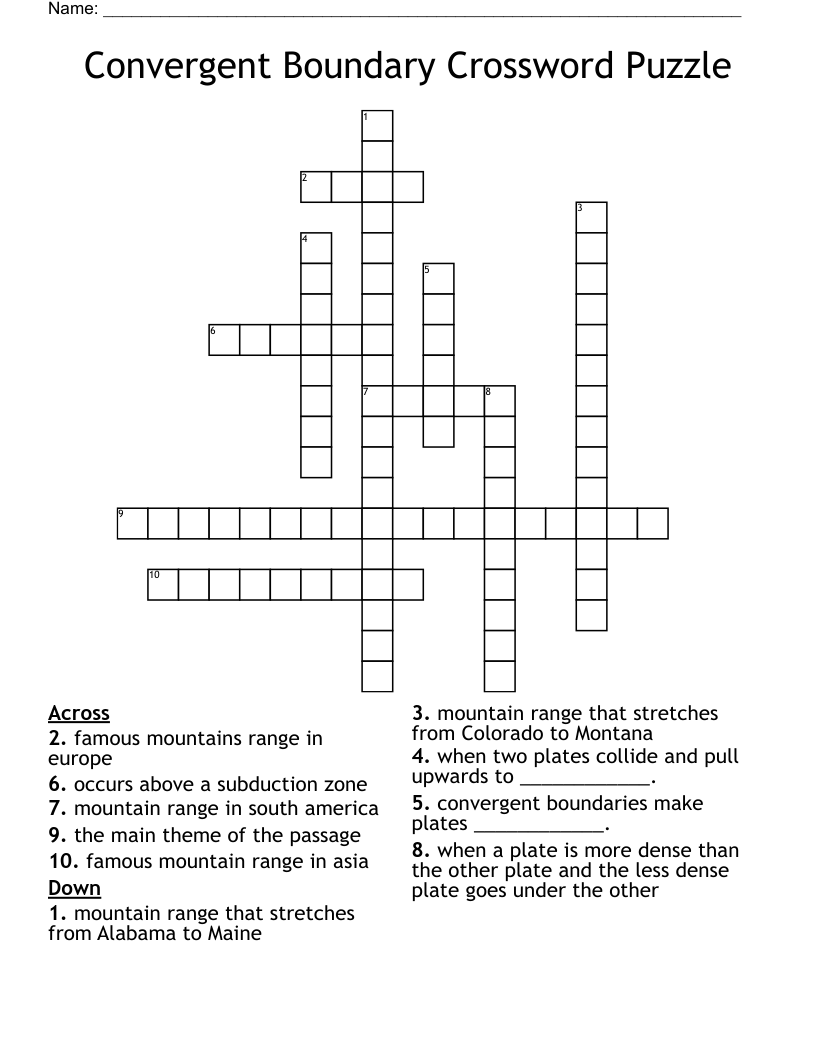 Convergent Boundary Crossword Puzzle