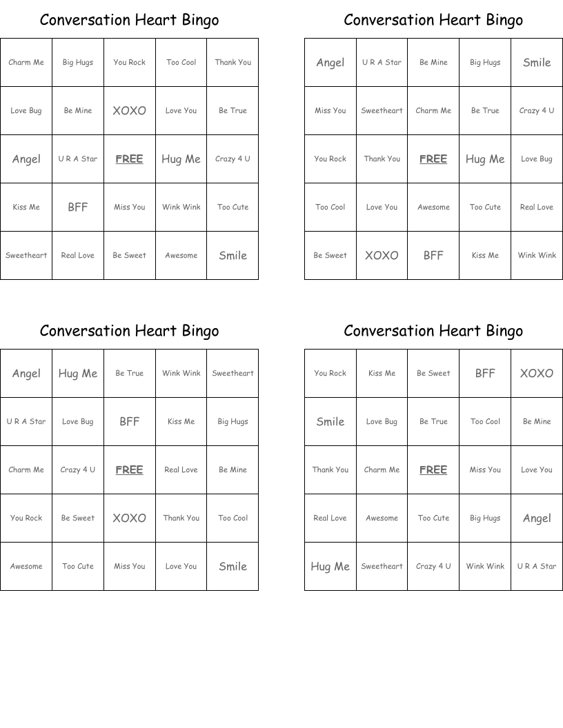 Conversation Heart Bingo