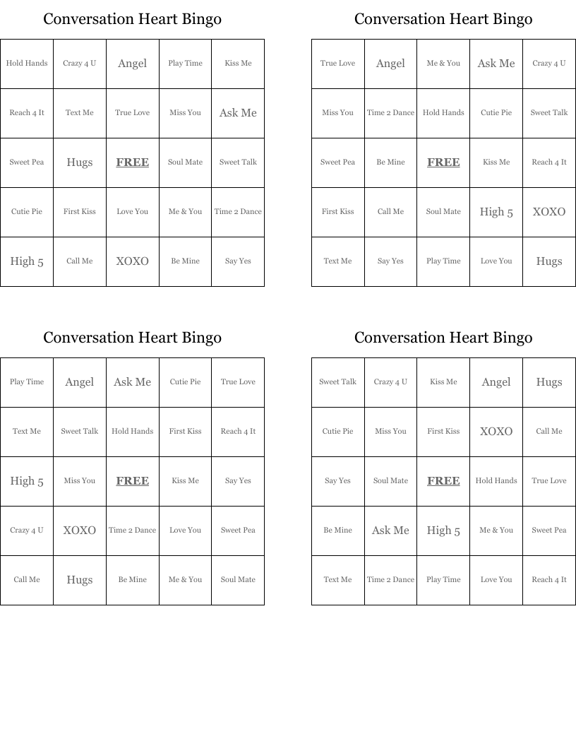 Conversation Heart Bingo