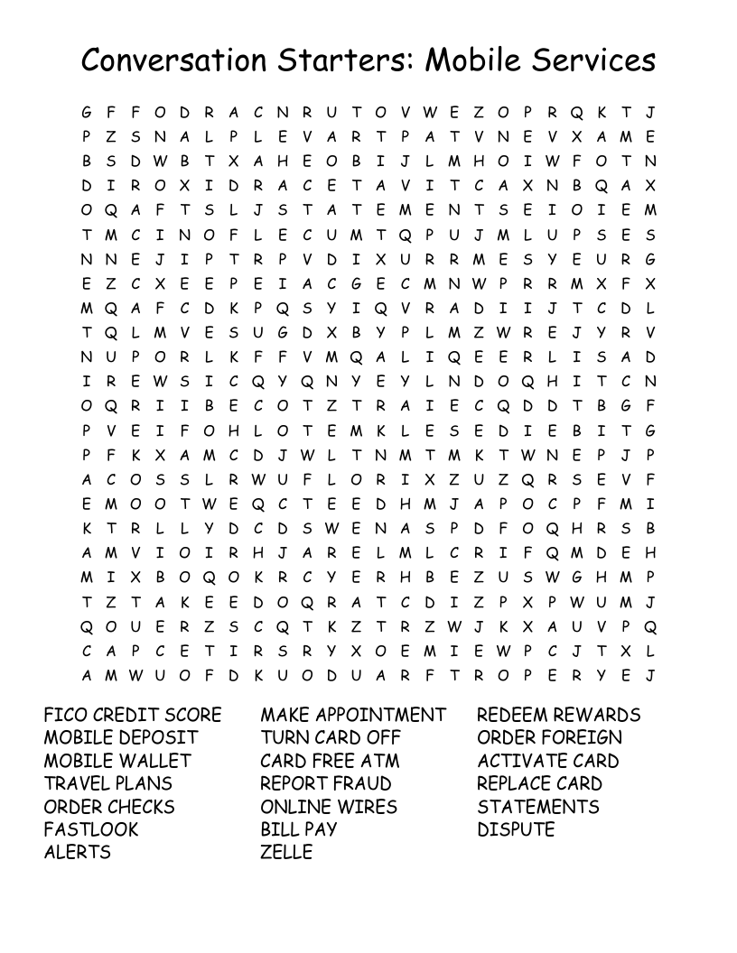 Conversation Starters:  Mobile Services Word Search